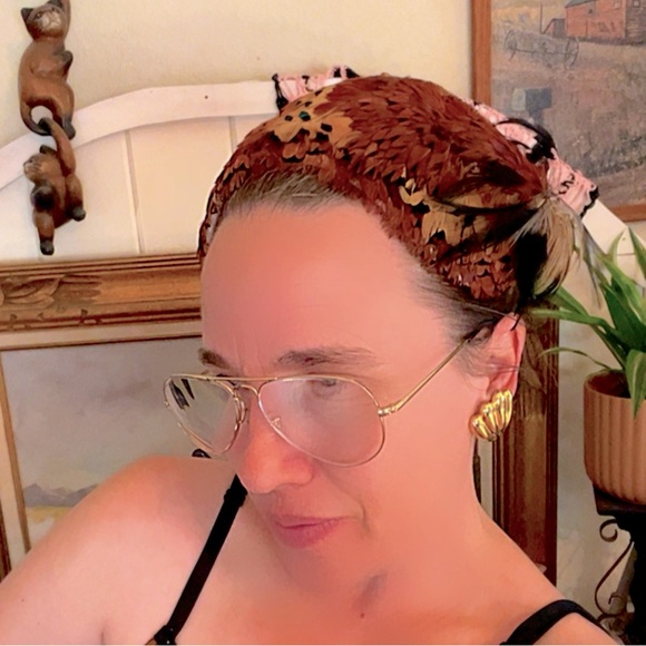 Vintage 1950s Fascinator Hat, Pheasant Feathers, All-Over Feathers, Pin Up - Picture 1 of 9